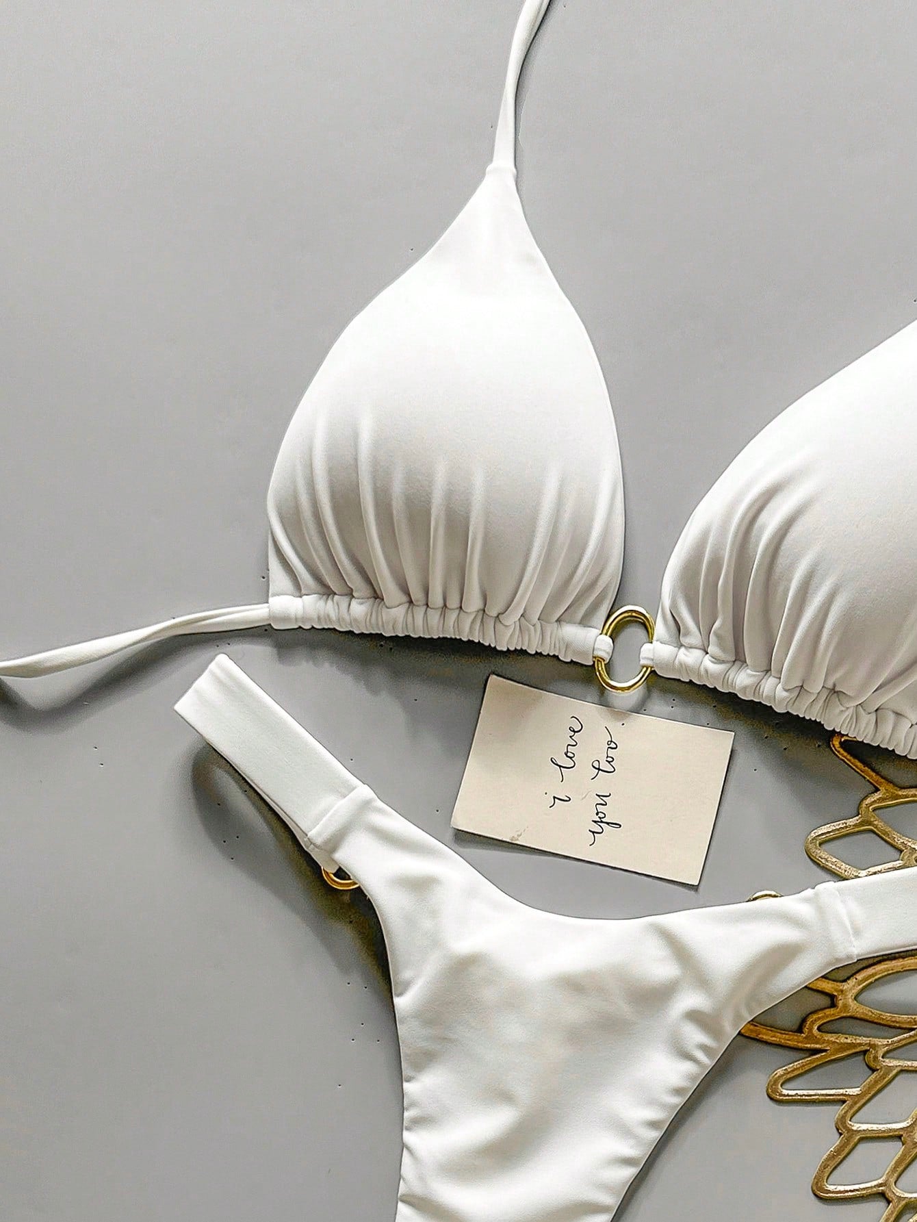 Women's Summer Beach Solid Color Sexy Bikini Swimwear Set Vacation White