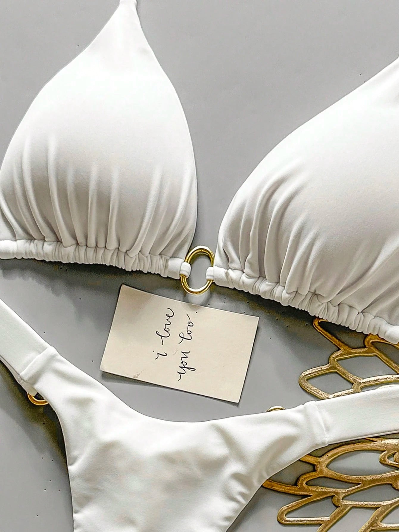 Women's Summer Beach Solid Color Sexy Bikini Swimwear Set Vacation White