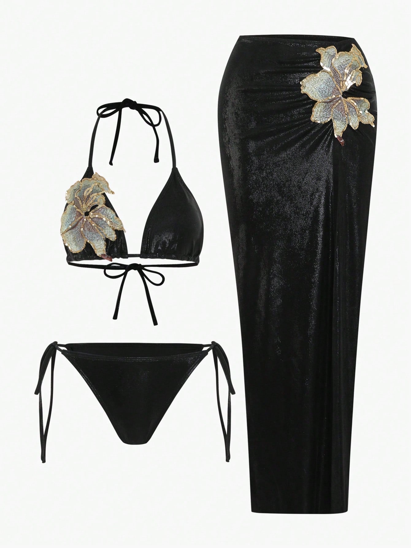 Swim Oasis 3pcs/Set Pink Glittery Summer 70s Retro Holiday Party High-End Shiny