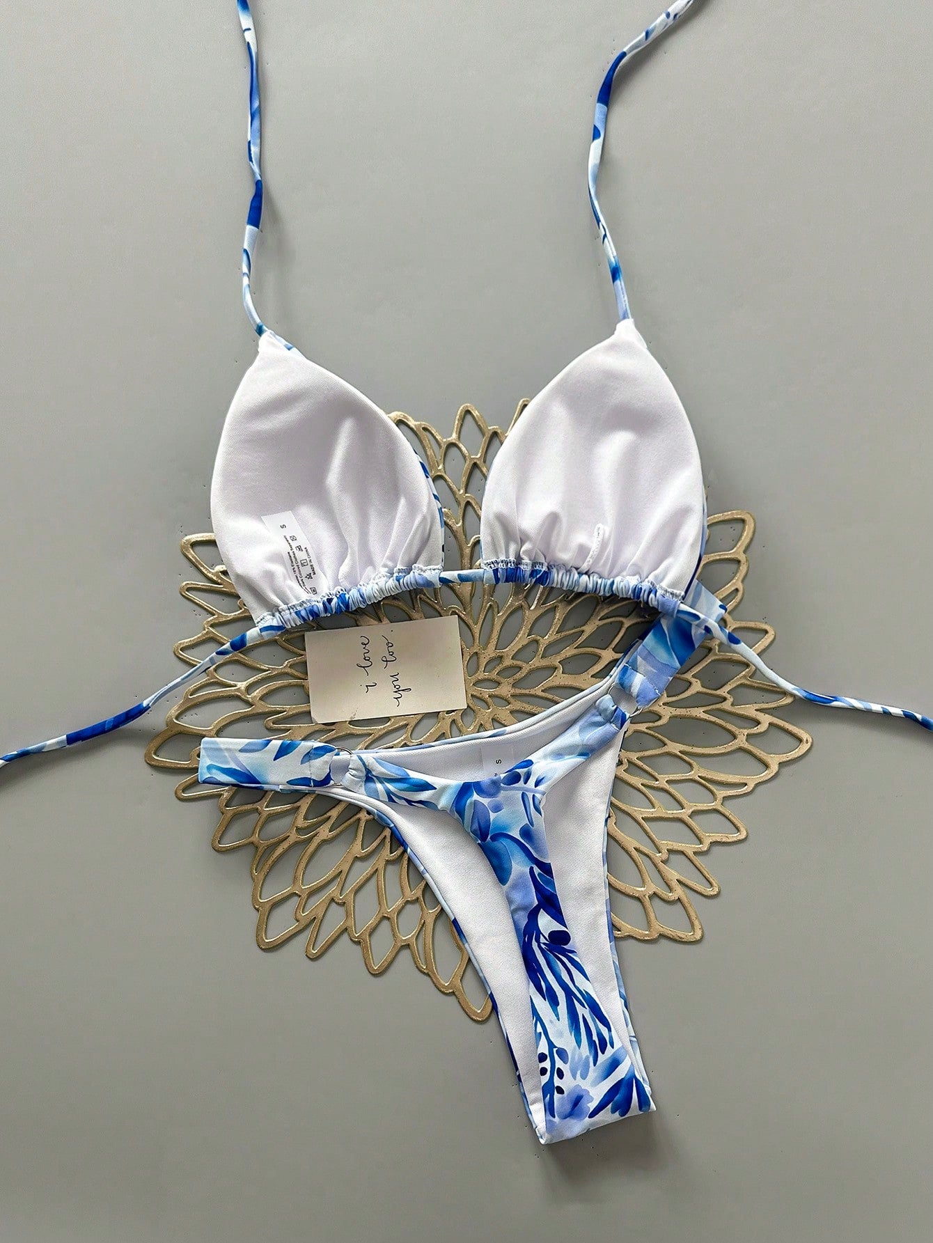 2pcs Casual Cute Elegant Sexy Bohemian Floral Tie-Up Braided Bikini