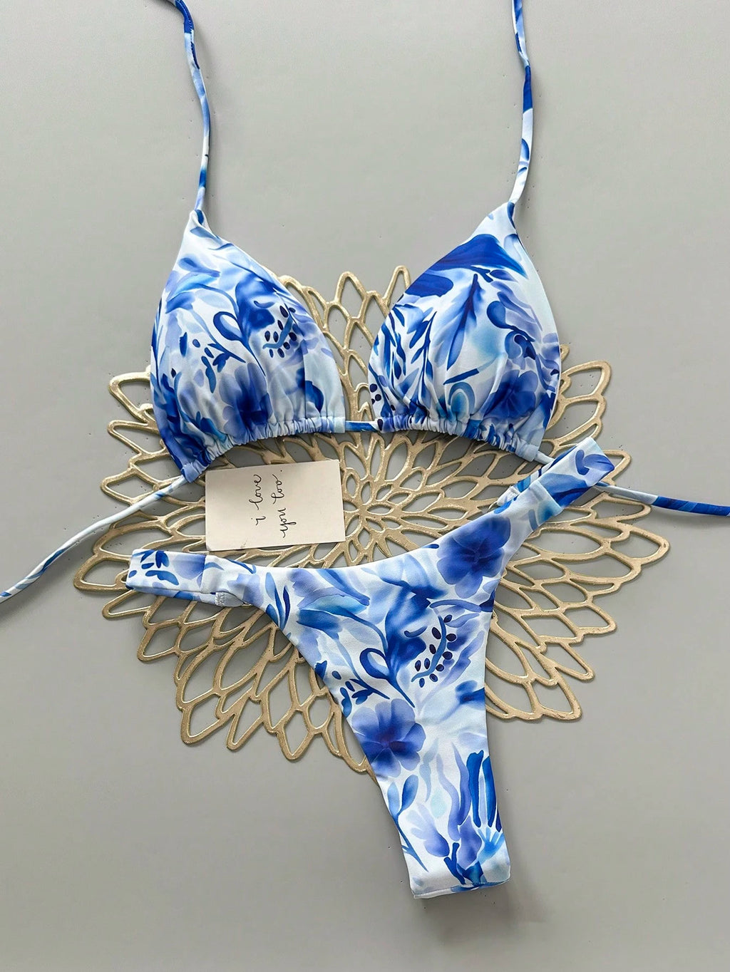 2pcs Casual Cute Elegant Sexy Bohemian Floral Tie-Up Braided Bikini