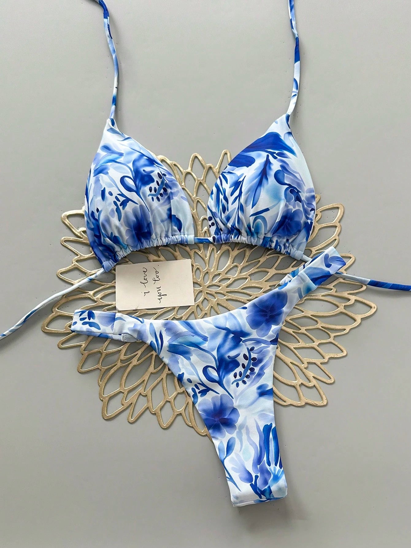 2pcs Casual Cute Elegant Sexy Bohemian Floral Tie-Up Braided Bikini