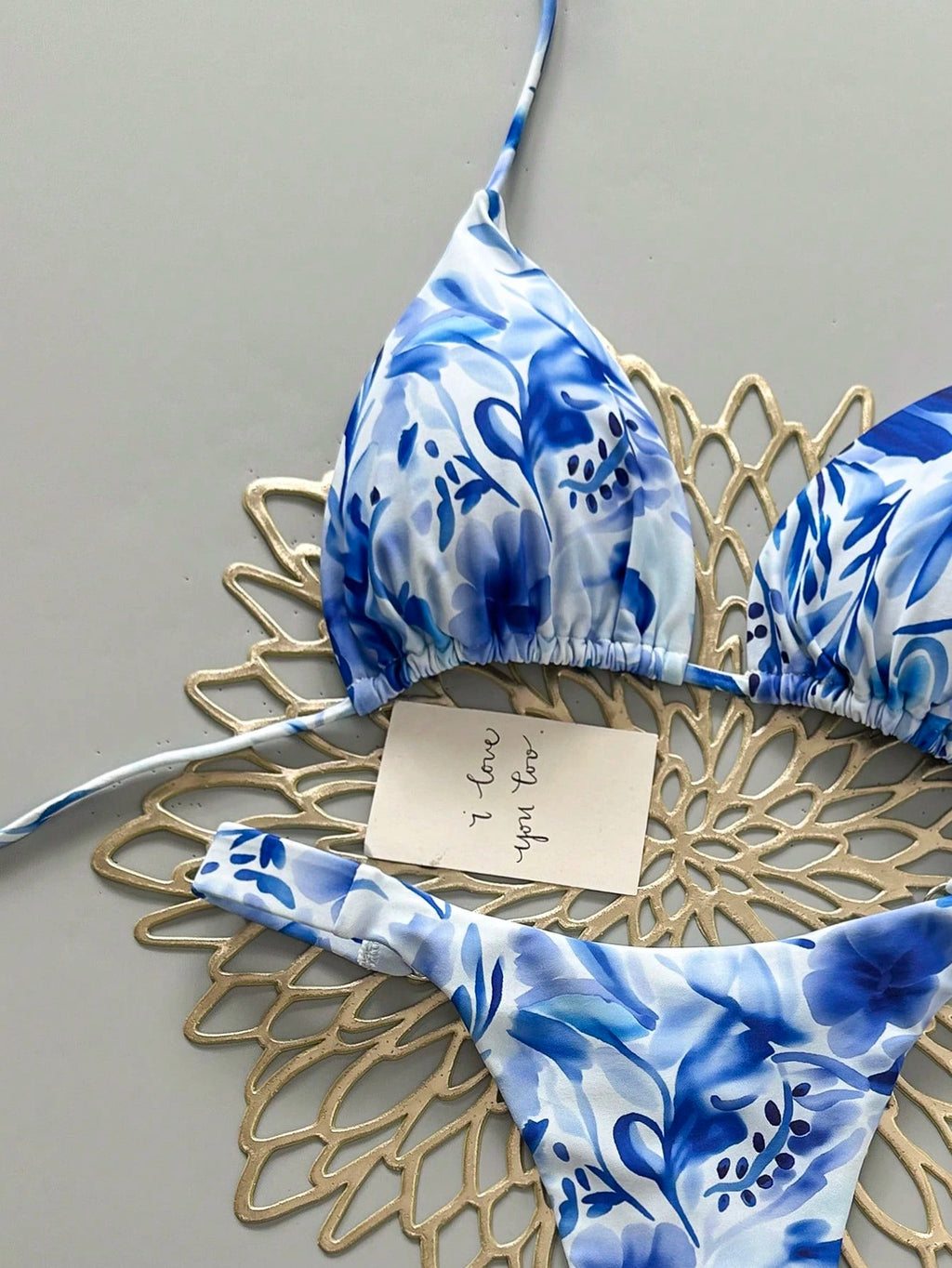2pcs Casual Cute Elegant Sexy Bohemian Floral Tie-Up Braided Bikini