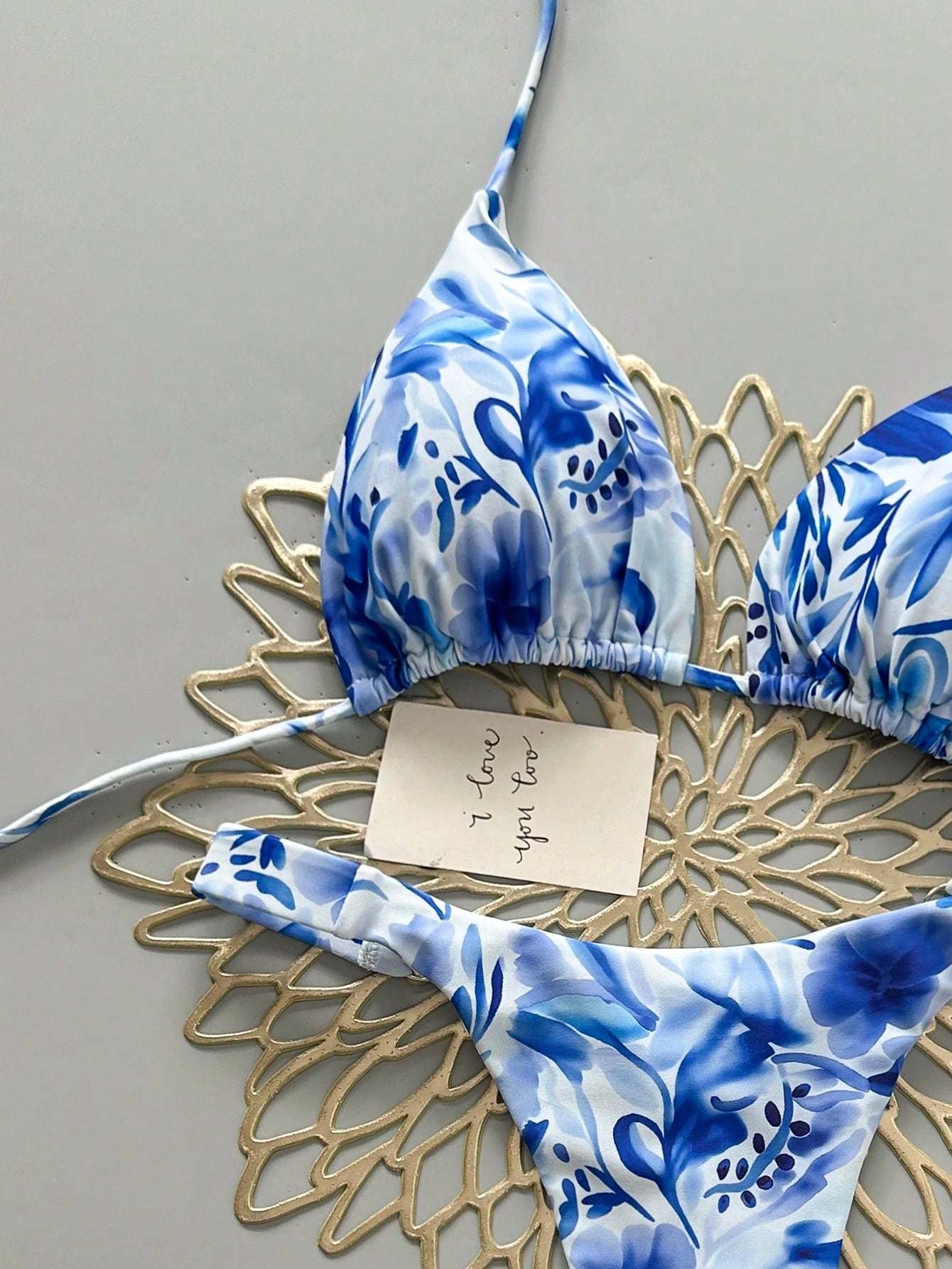 2pcs Casual Cute Elegant Sexy Bohemian Floral Tie-Up Braided Bikini