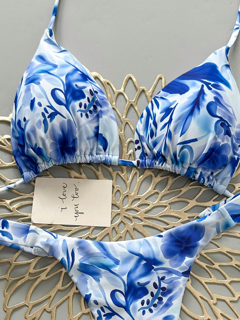 2pcs Casual Cute Elegant Sexy Bohemian Floral Tie-Up Braided Bikini