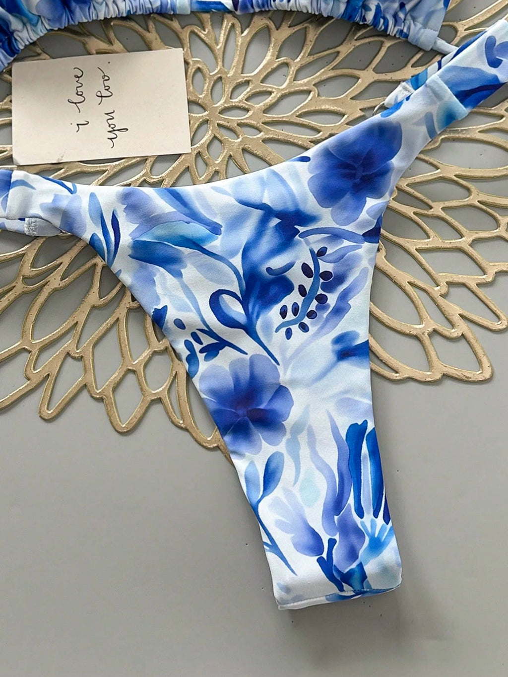 2pcs Casual Cute Elegant Sexy Bohemian Floral Tie-Up Braided Bikini