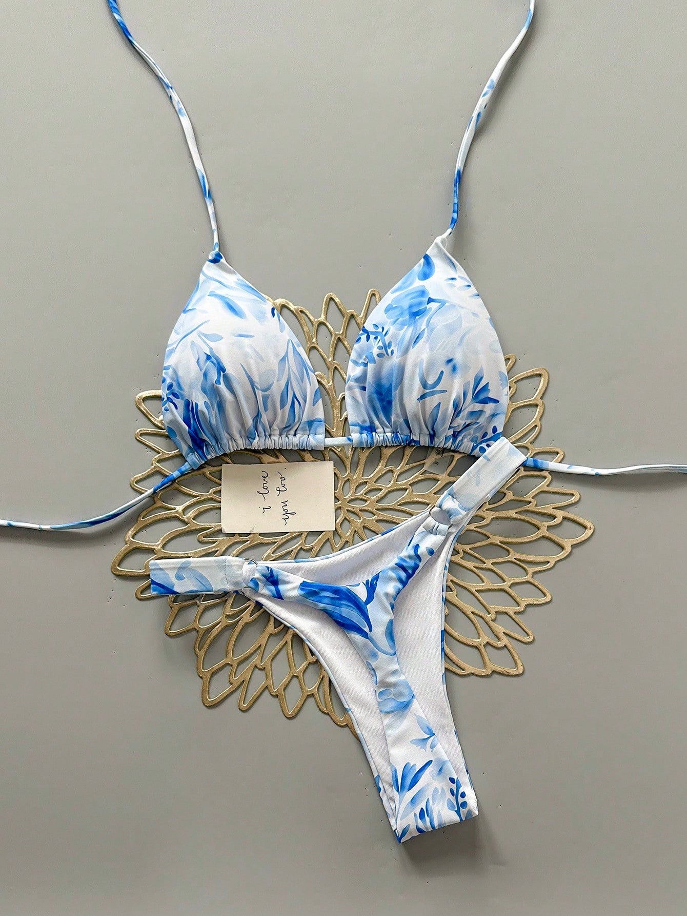 2pcs Casual Cute Elegant Sexy Bohemian Floral Tie-Up Braided Bikini
