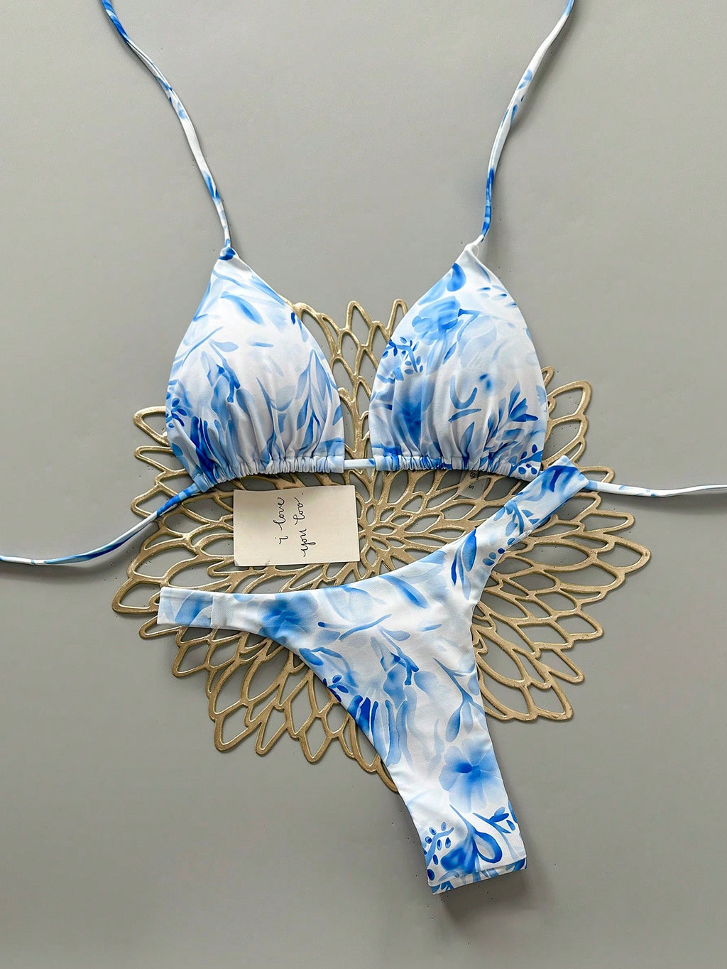 2pcs Casual Cute Elegant Sexy Bohemian Floral Tie-Up Braided Bikini