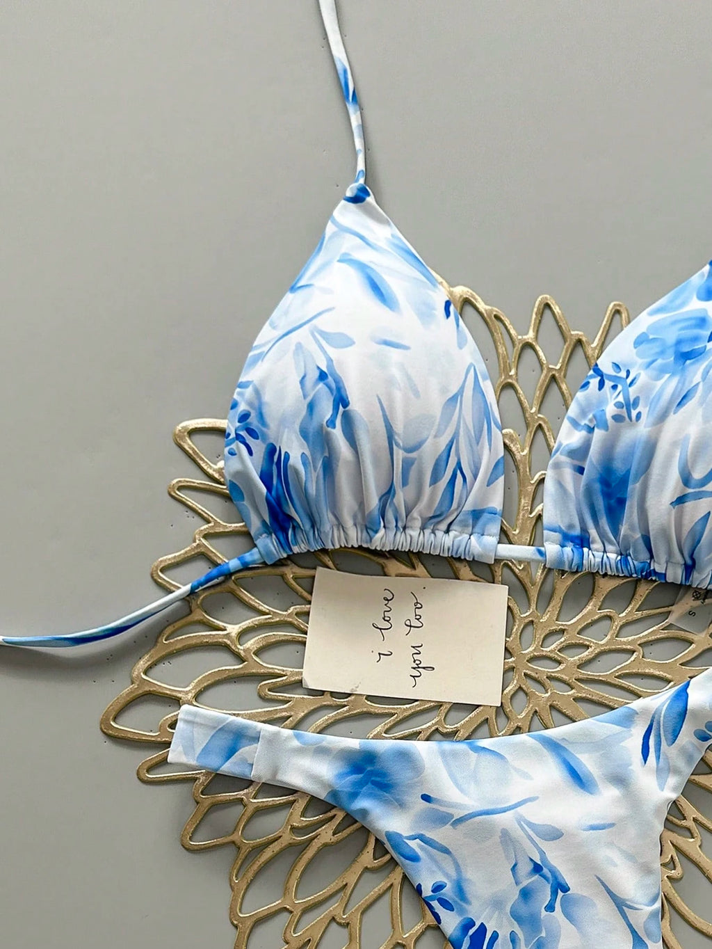 2pcs Casual Cute Elegant Sexy Bohemian Floral Tie-Up Braided Bikini