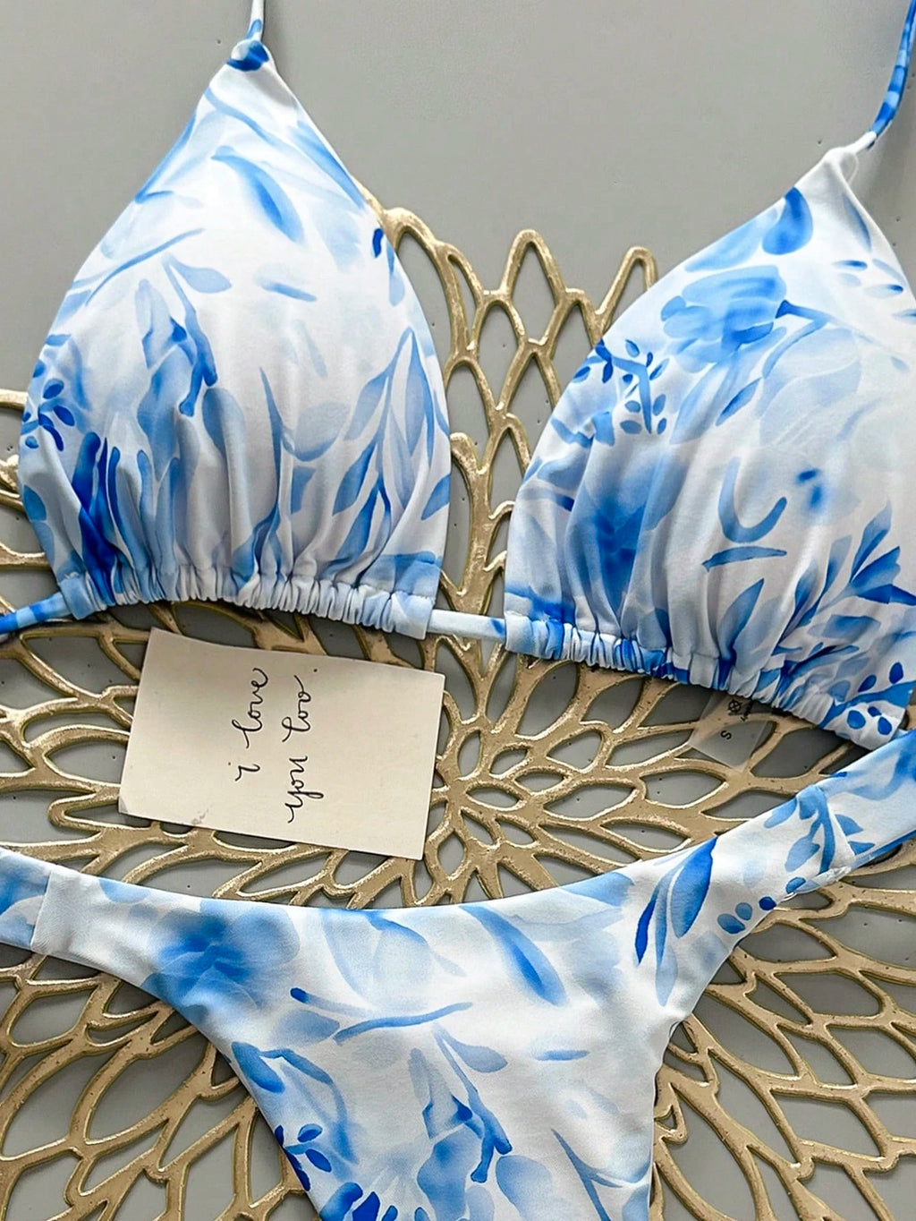 2pcs Casual Cute Elegant Sexy Bohemian Floral Tie-Up Braided Bikini