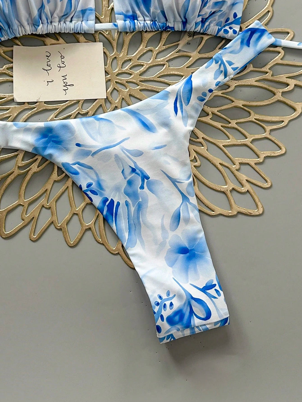 2pcs Casual Cute Elegant Sexy Bohemian Floral Tie-Up Braided Bikini