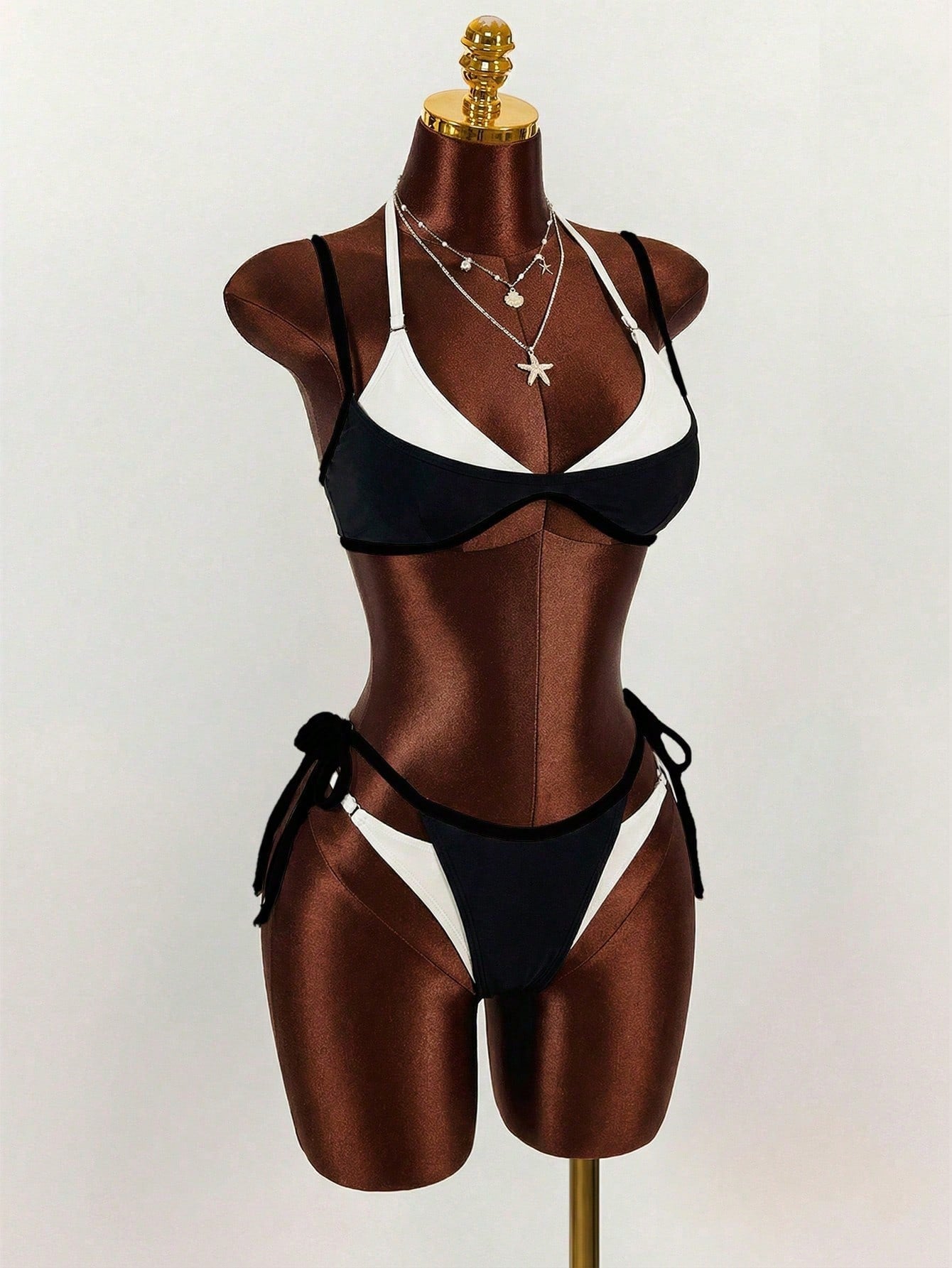 Amplova Women's 2 In 1 Black Contrast Color Set, Sexy Avant-Garde