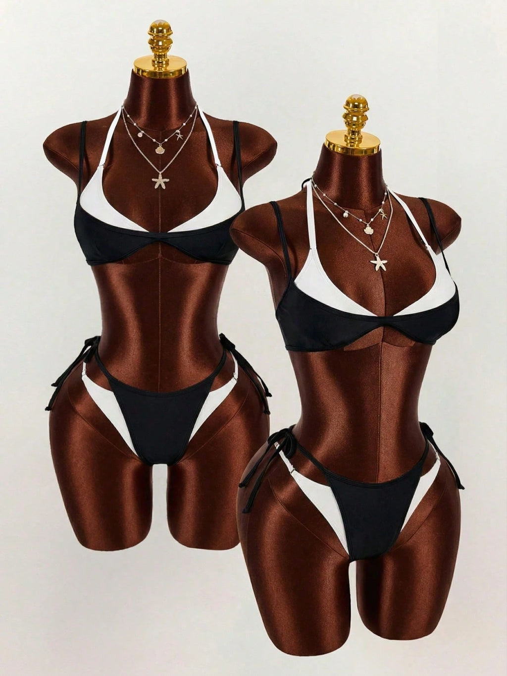 Amplova Women's 2 In 1 Black Contrast Color Set, Sexy Avant-Garde
