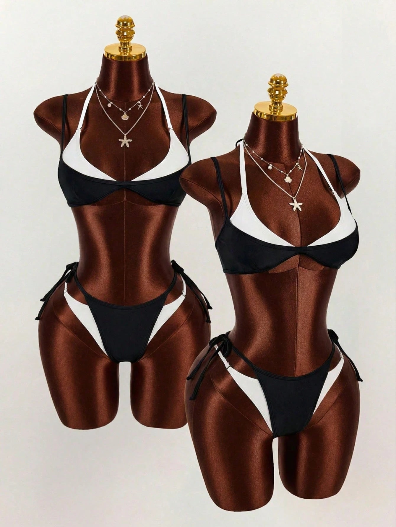 Amplova Women's 2 In 1 Black Contrast Color Set, Sexy Avant-Garde