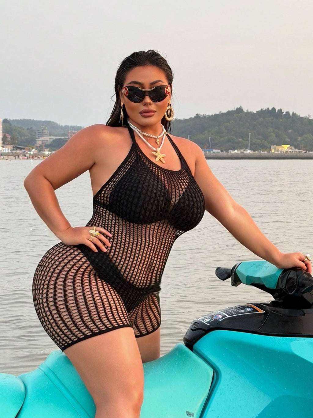 Swim SXY 2026 New Sexy & Romantic High Elasticity Knit Halter Sleeveless Black Plus Size Cover Up - image 4
