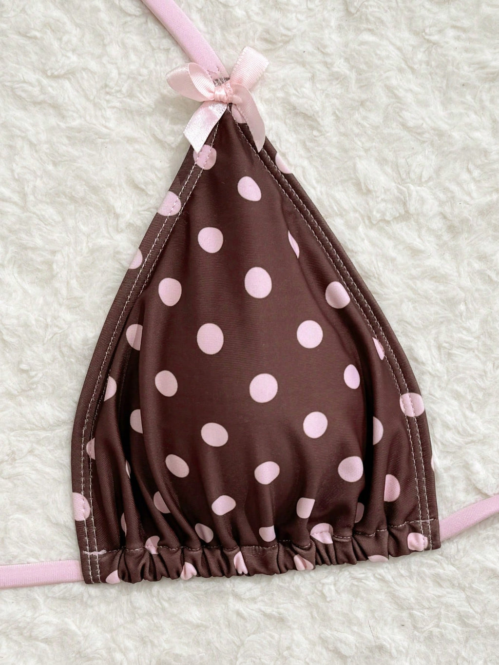 Swim Mod Women's Brown Polka Dot Print Pink Bow Halter Triangle Top
