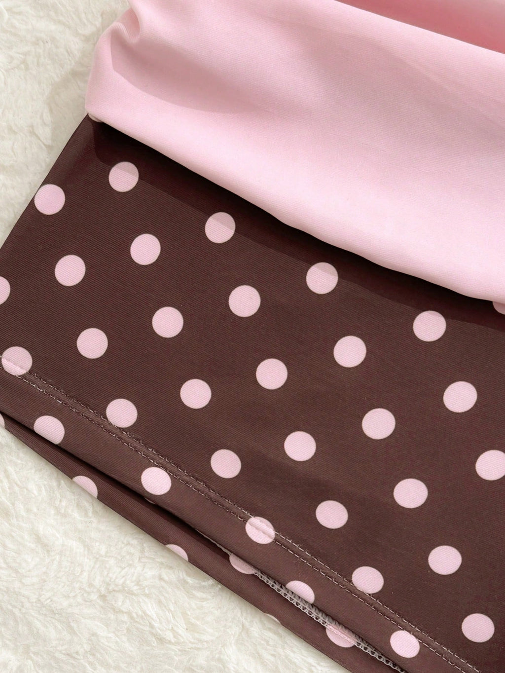 Swim Mod Women's Brown Polka Dot Print Pink Bow Halter Triangle Top