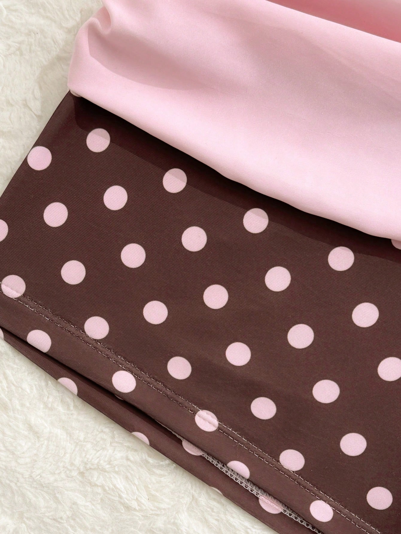 Swim Mod Women's Brown Polka Dot Print Pink Bow Halter Triangle Top