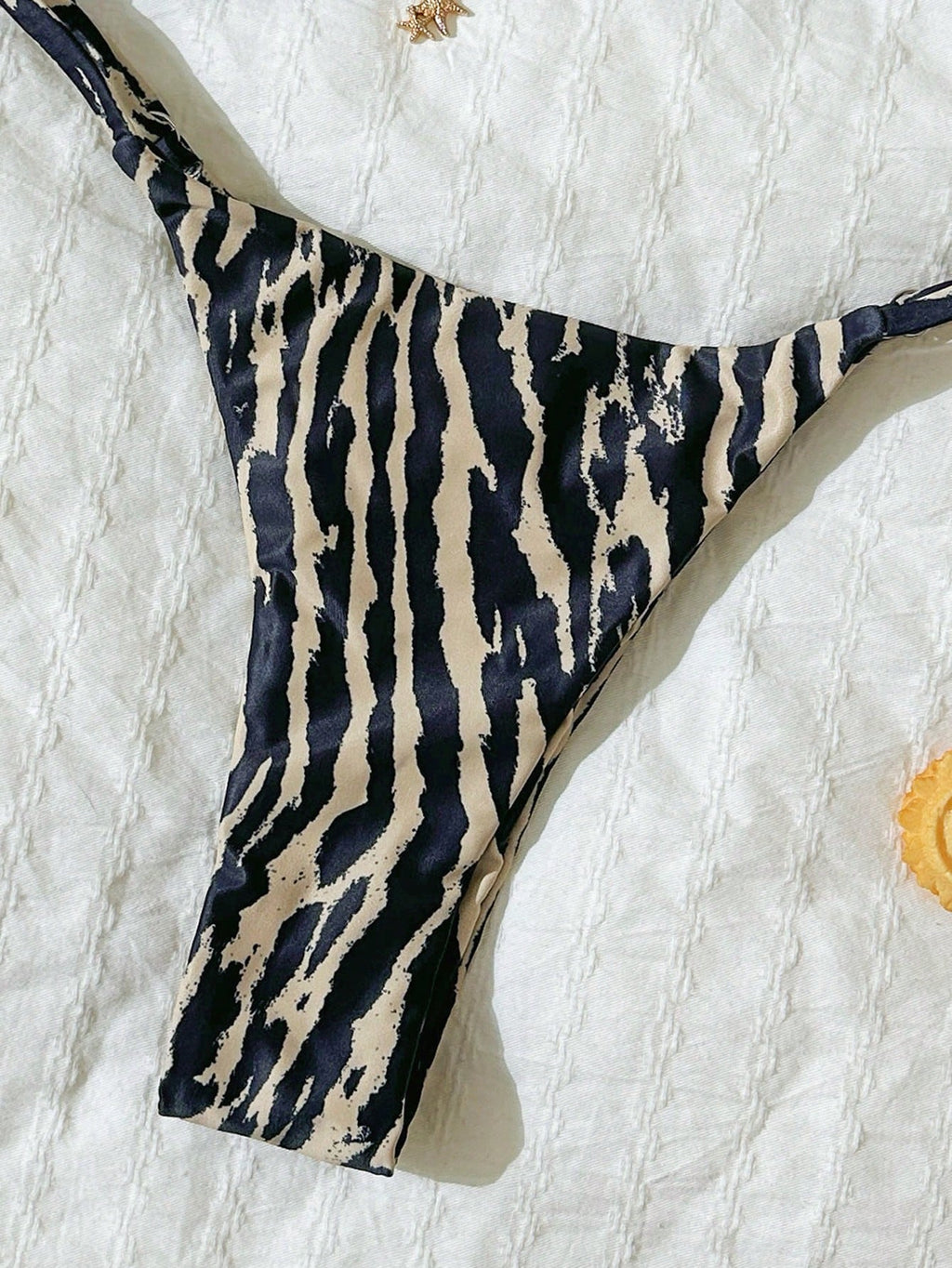 Elavelle Women's Halter Tie Back Zebra Stripe Thong Bikini Set Multicolor Fabric