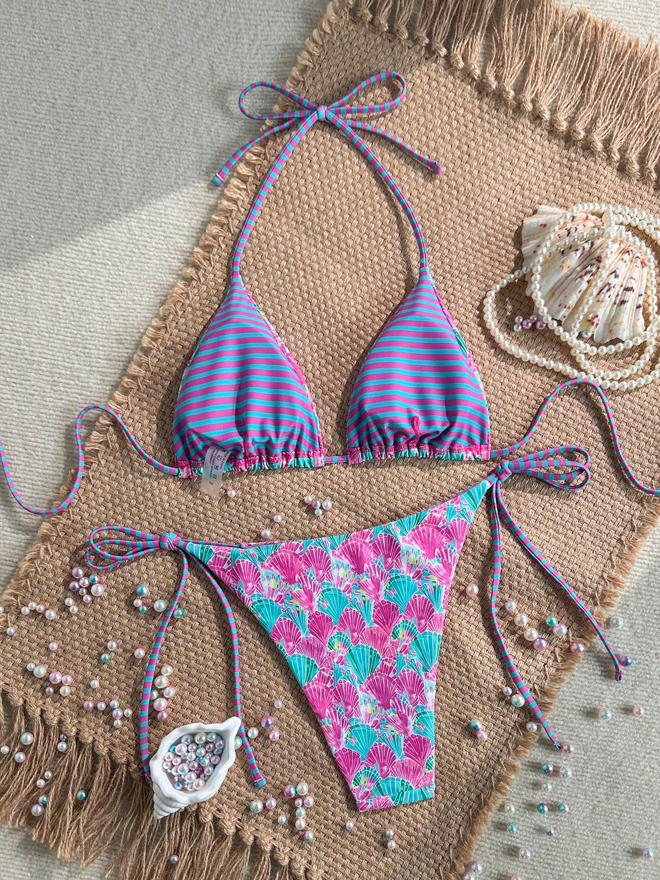 Swim Mod Women 2pcs Set Polka Dot Bikini Set,Spaghetti Strap Backless