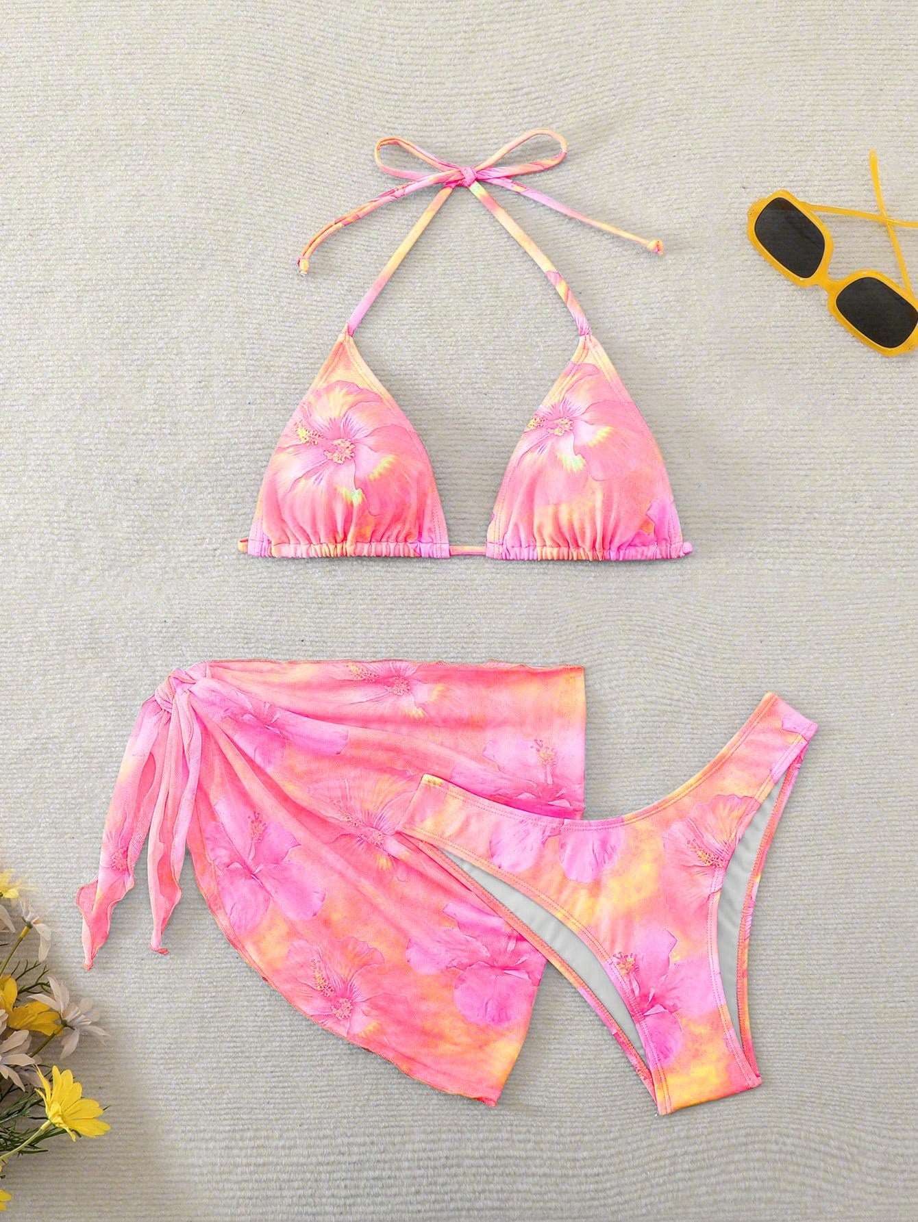 Swim Mod Women's Summer Beach Floral Print Halter Tie Sexy Bikini And