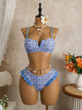 Bellisia Women's Summer Beach Floral Print Ruffle Trim Sexy Bikini Swimwear Set