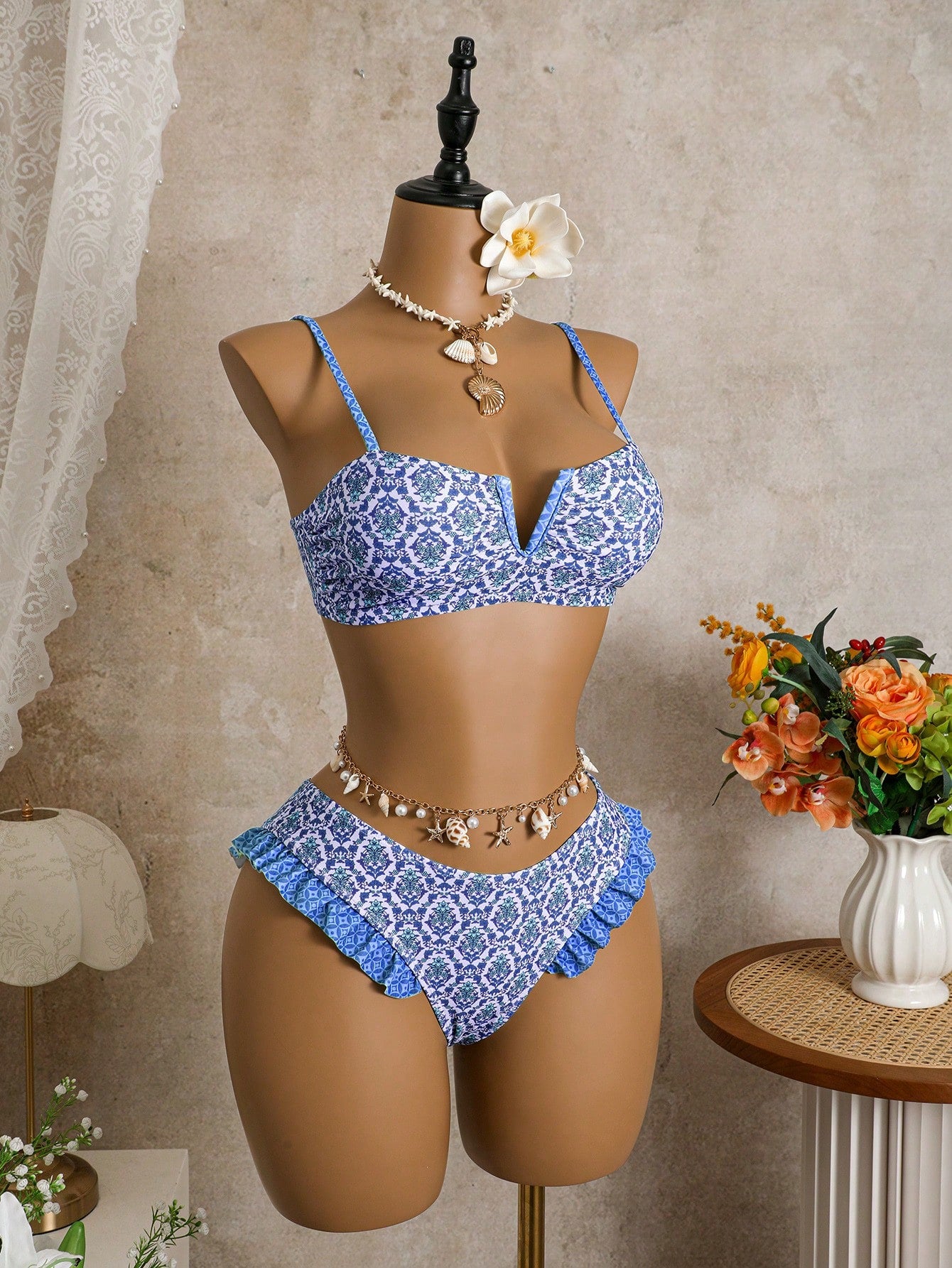 Bellisia Women's Summer Beach Floral Print Ruffle Trim Sexy Bikini Swimwear Set - image 7