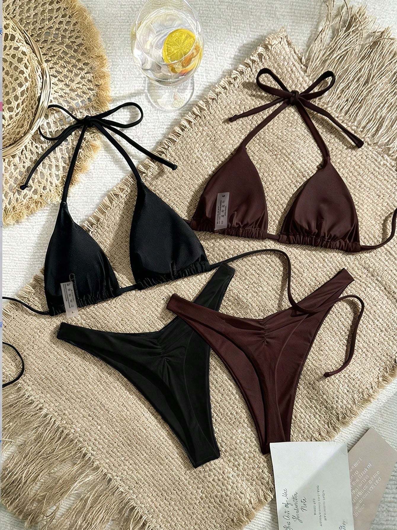 Swim Vcay Women's Summer Beach Solid Color Halter Sexy Black & Red