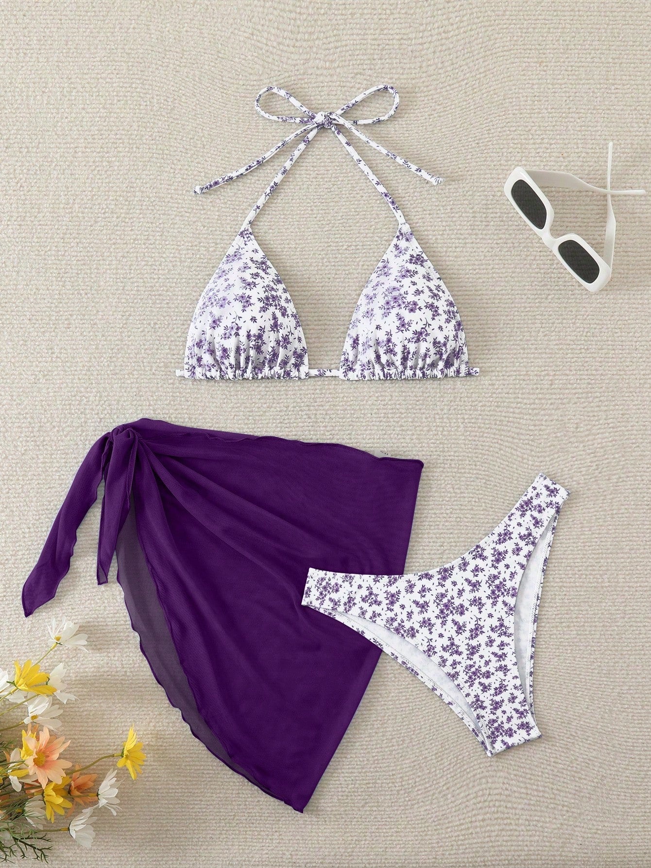 Swim Mod Women's Summer Beach Floral Print Halter Tie Sexy Bikini And