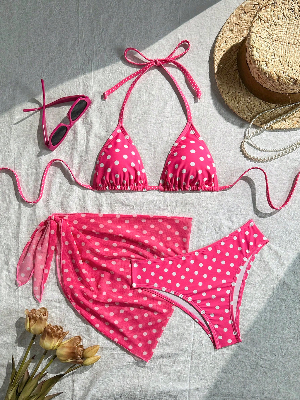 Swim Mod Women's Beach Vacation Polka Dot Print Halter Neck Tie Back