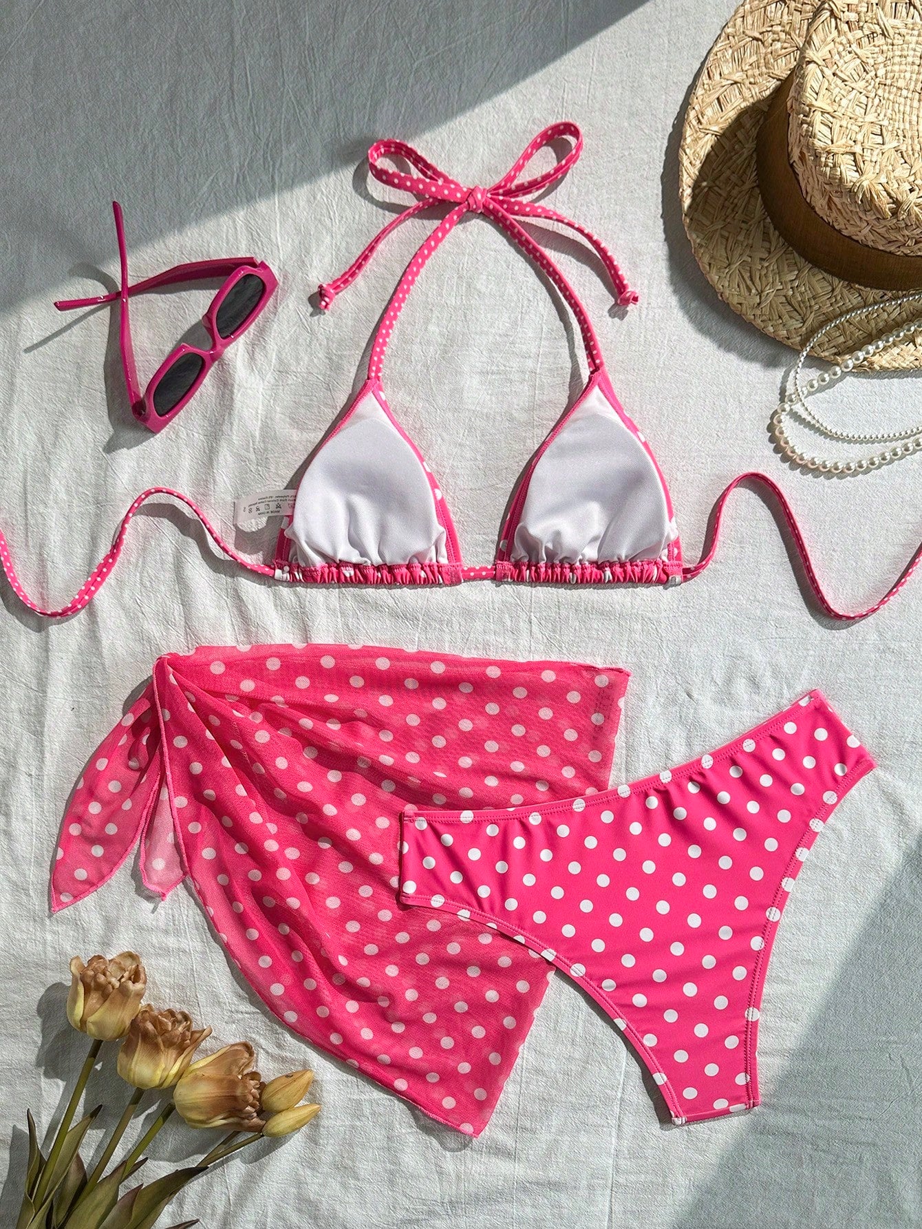 Swim Mod Women's Beach Vacation Polka Dot Print Halter Neck Tie Back