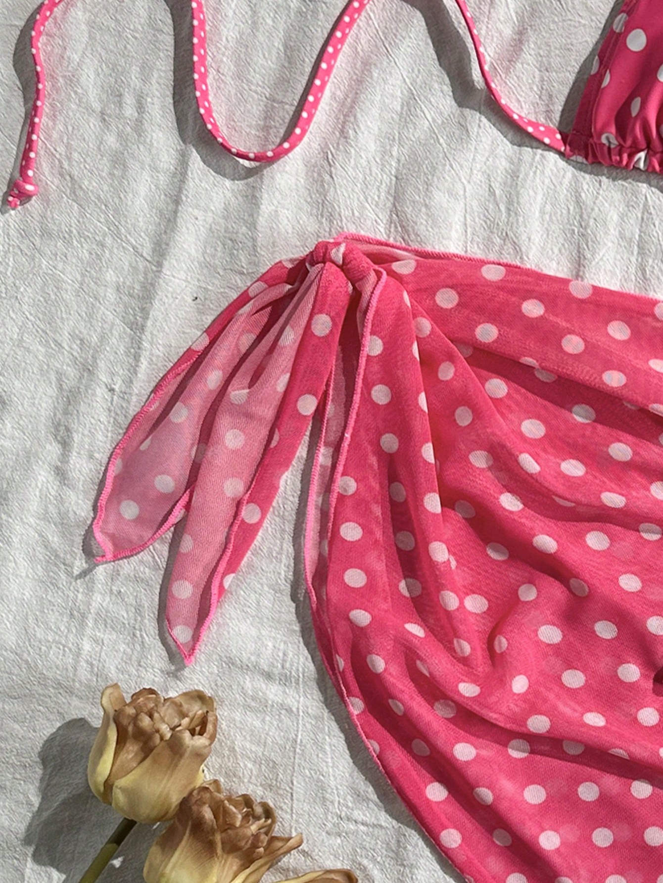 Swim Mod Women's Beach Vacation Polka Dot Print Halter Neck Tie Back