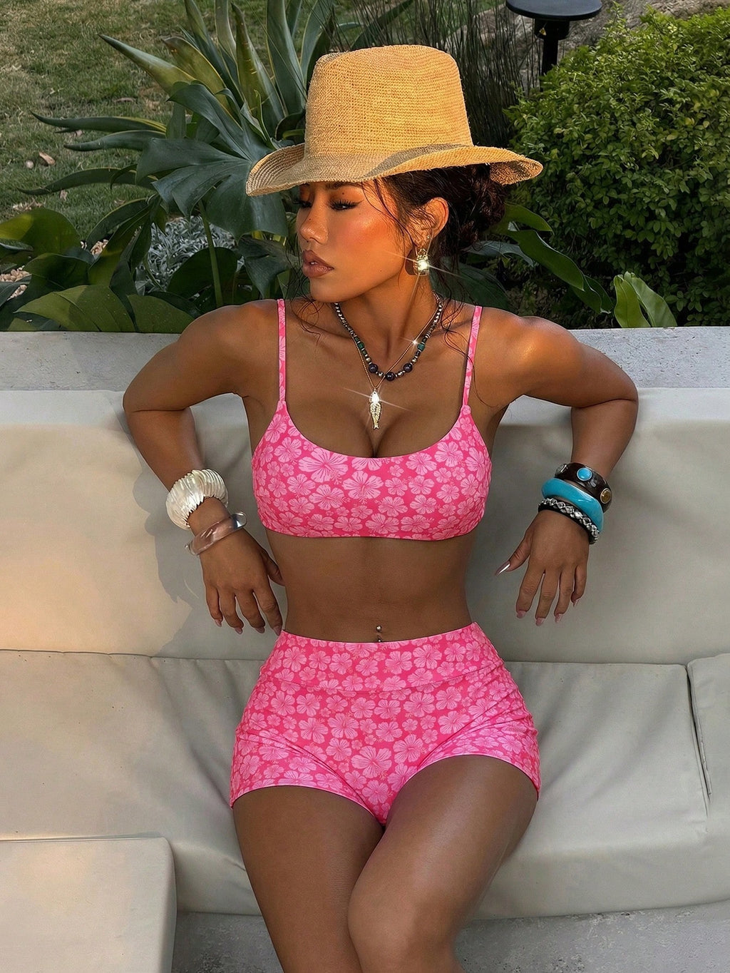 Women's Floral Print Bikini Set, Crop Top And Shorts, Fashionable Casual Y2K Style Swimwear For Fitness, - image 12