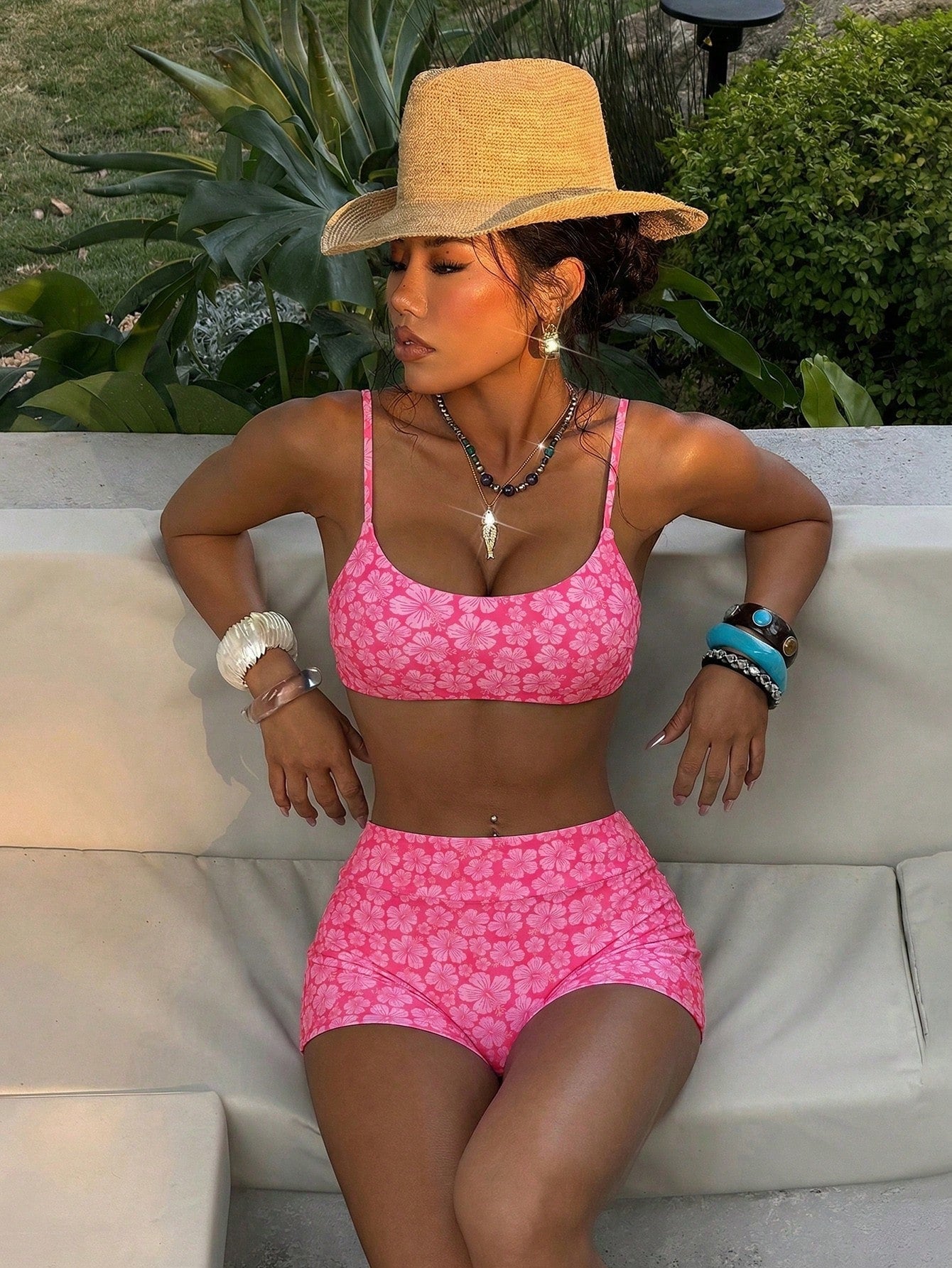 Women's Floral Print Bikini Set, Crop Top And Shorts, Fashionable Casual Y2K Style Swimwear For Fitness, - image 12