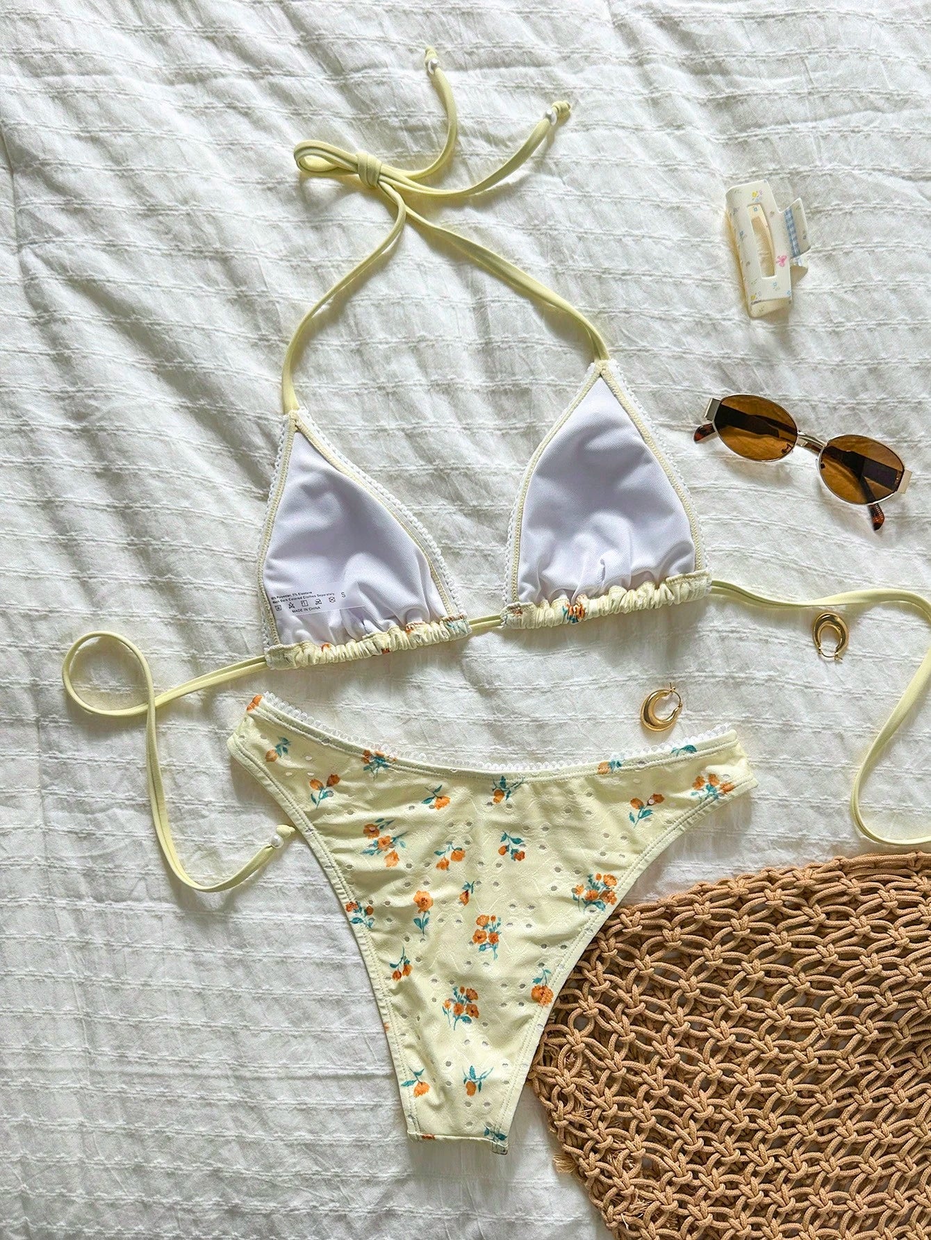 Swim Mod Women's Summer Beach Vacation Red Plaid Bow Decor White Trim Halter Tie Back Sexy Bikini Set Set - image 16