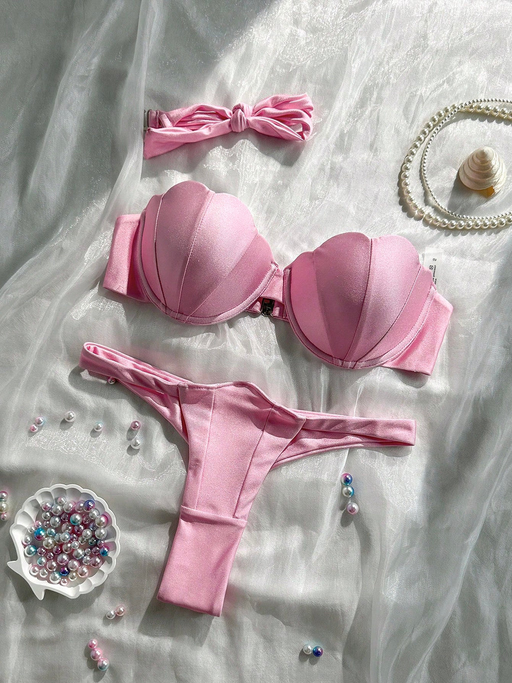 Swim Mod Petal Patchwork Hard Cup Detachable Strap Solid Color Sexy 2 Pieces Swimwear - image 19
