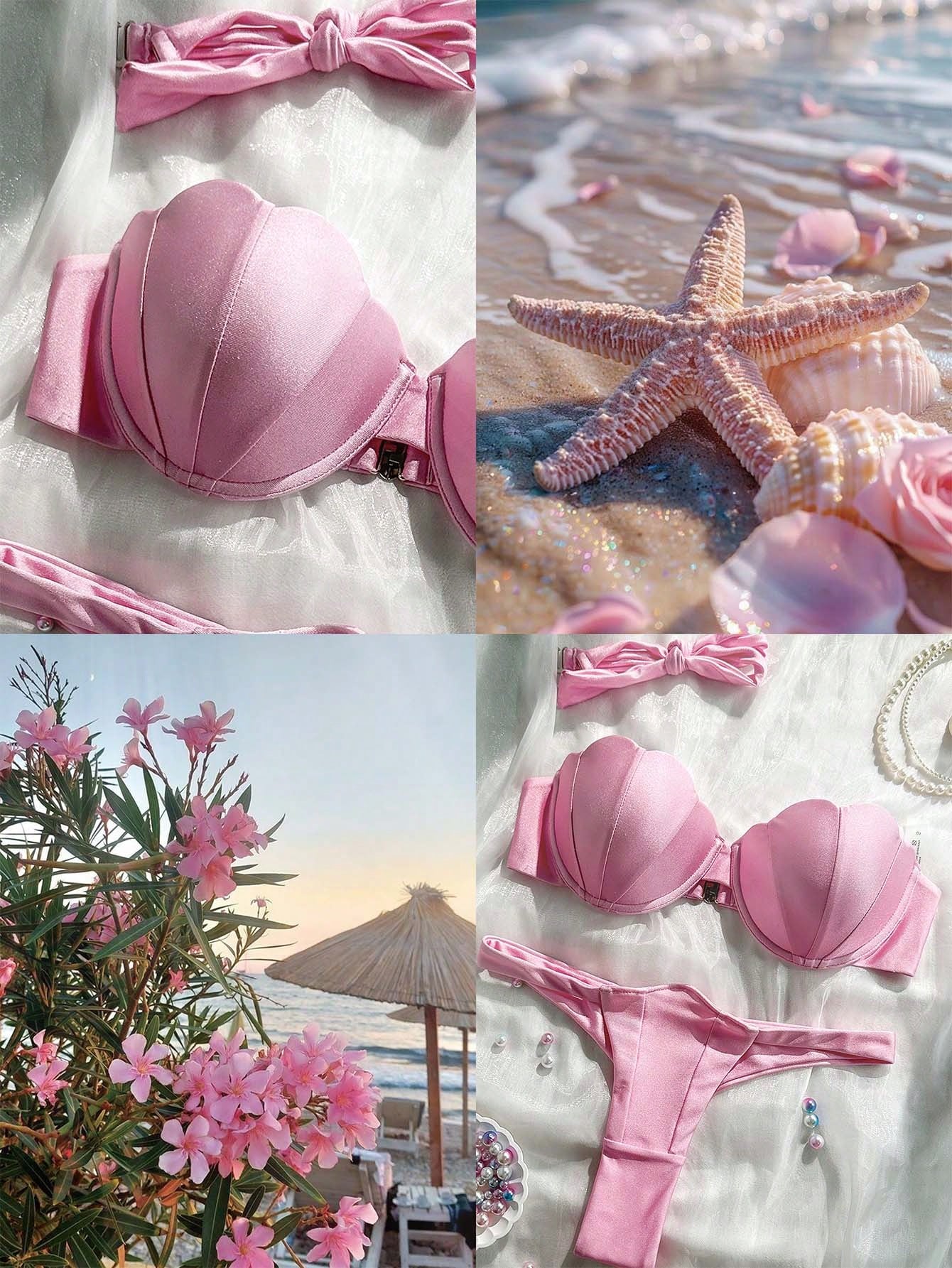 Swim Mod Petal Patchwork Hard Cup Detachable Strap Solid Color Sexy 2 Pieces Swimwear - image 9