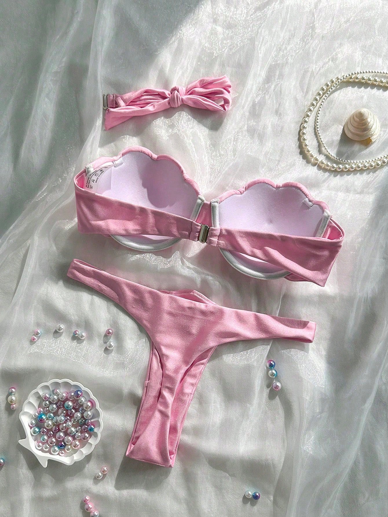 Swim Mod Petal Patchwork Hard Cup Detachable Strap Solid Color Sexy 2 Pieces Swimwear - image 20