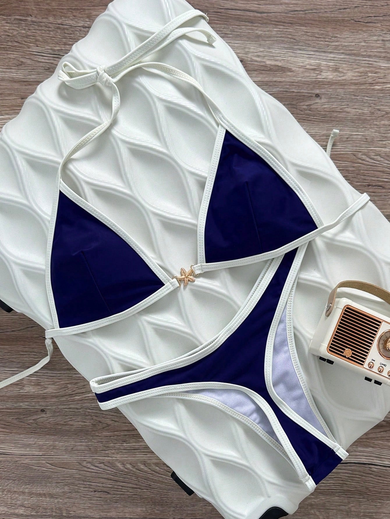 Swim Vcay Spring/Summer Solid Color Triangle Wireless Halter Backless