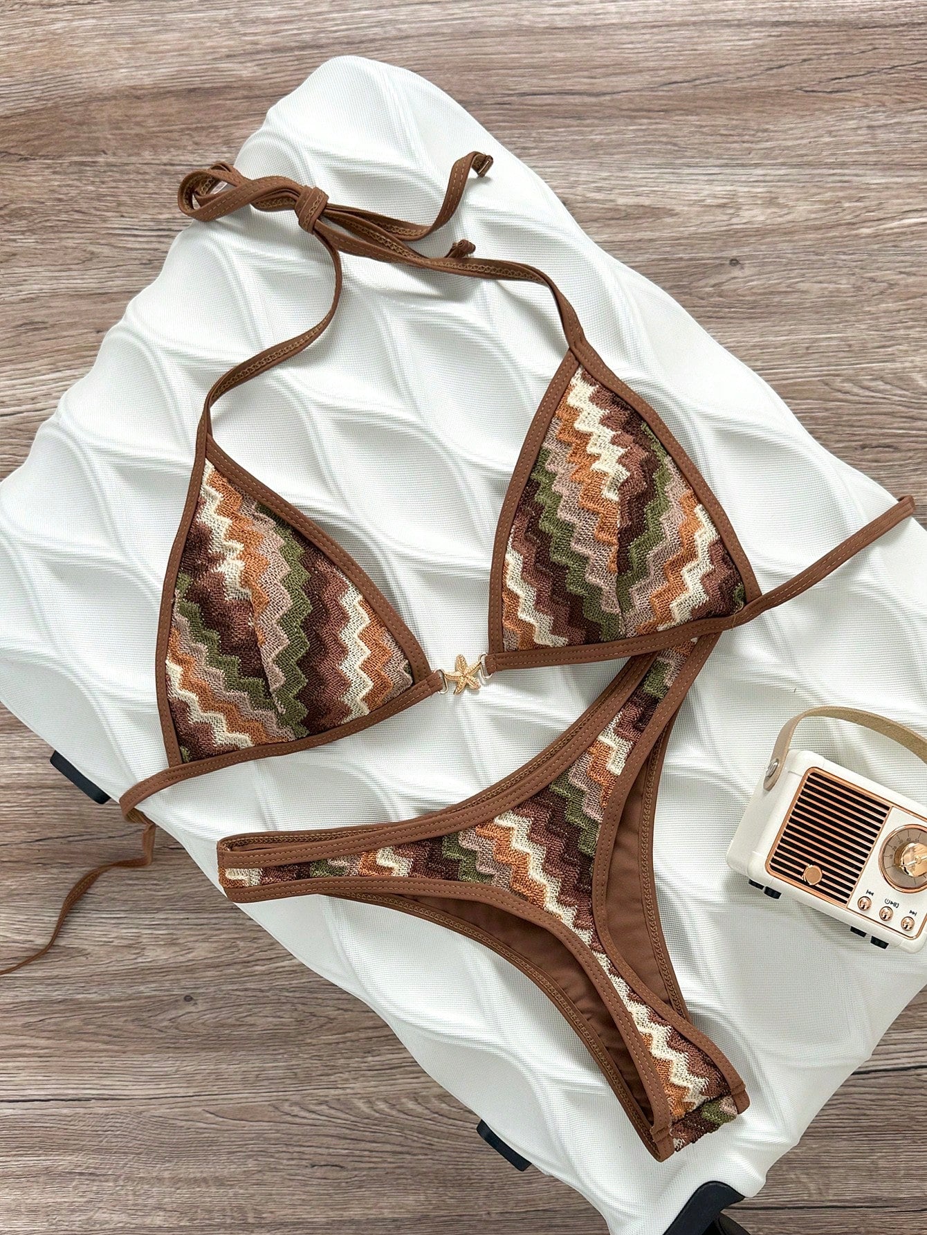 Swim Vcay Spring/Summer Solid Color Triangle Wireless Halter Backless