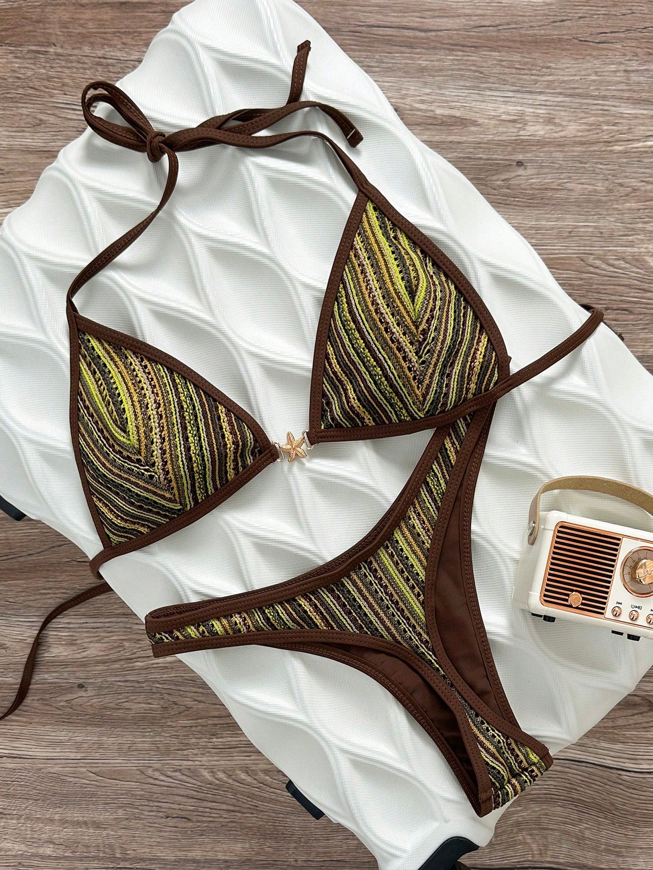 Swim Vcay Spring/Summer Solid Color Triangle Wireless Halter Backless