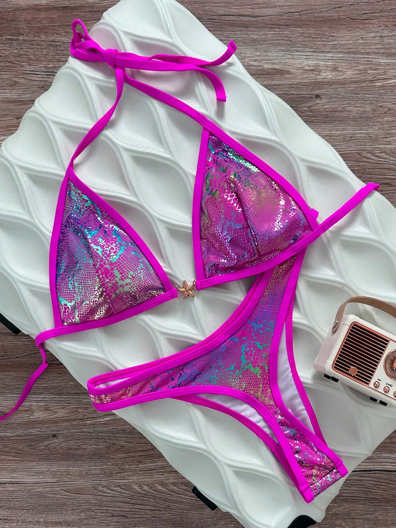 Swim Vcay Spring/Summer Solid Color Triangle Wireless Halter Backless