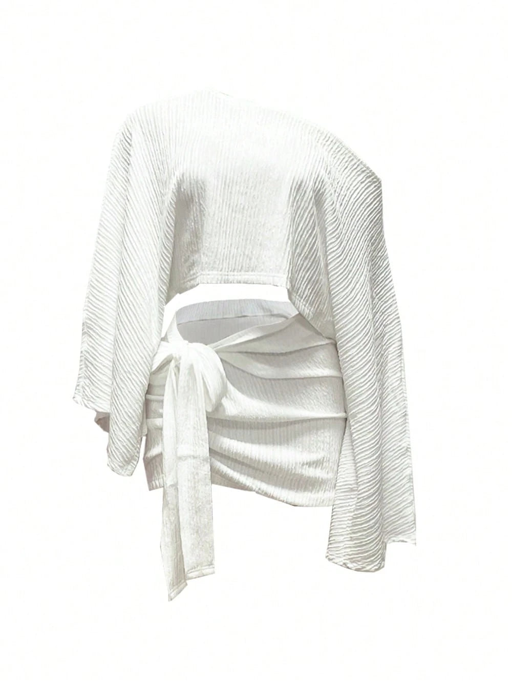 Boho 2 Piece Outfits Textured Off Shoulder Batwing Sleeve Top Tie Side Ruched Mi