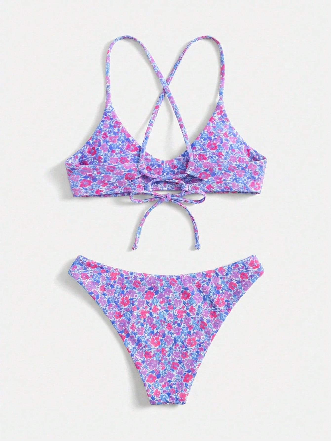 Swim Mod Ditsy Floral Casual Spaghetti Strap Bikini Swimwear, Wireless Vacation