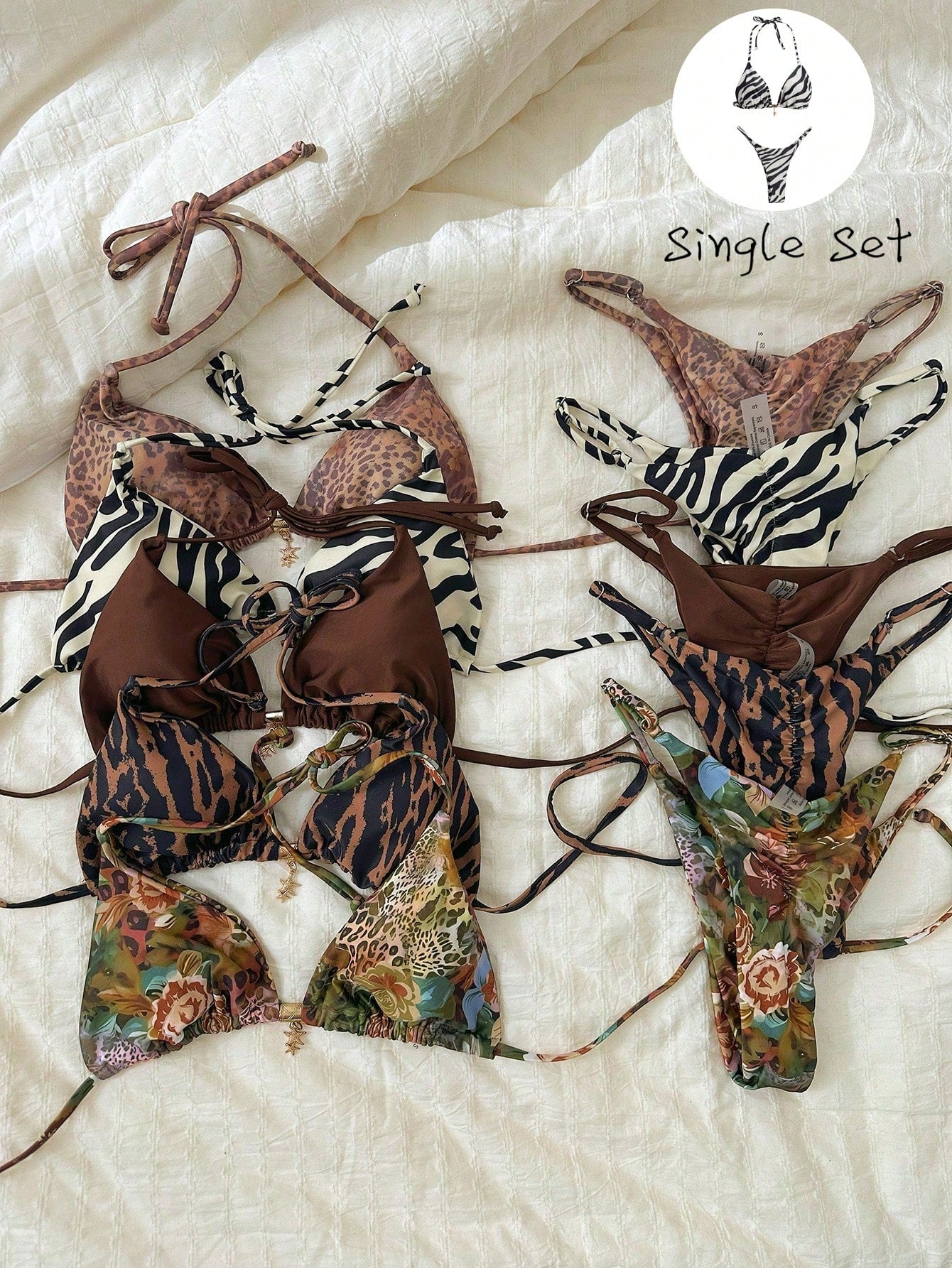 Elavelle Springbreak Women Beach Outfit, Random Print Spaghetti Strap