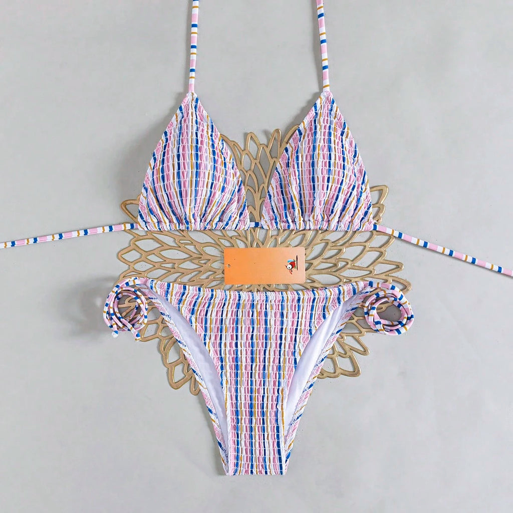 Popular Ruched Leopard Print Halter Two Pieces Bikini, European