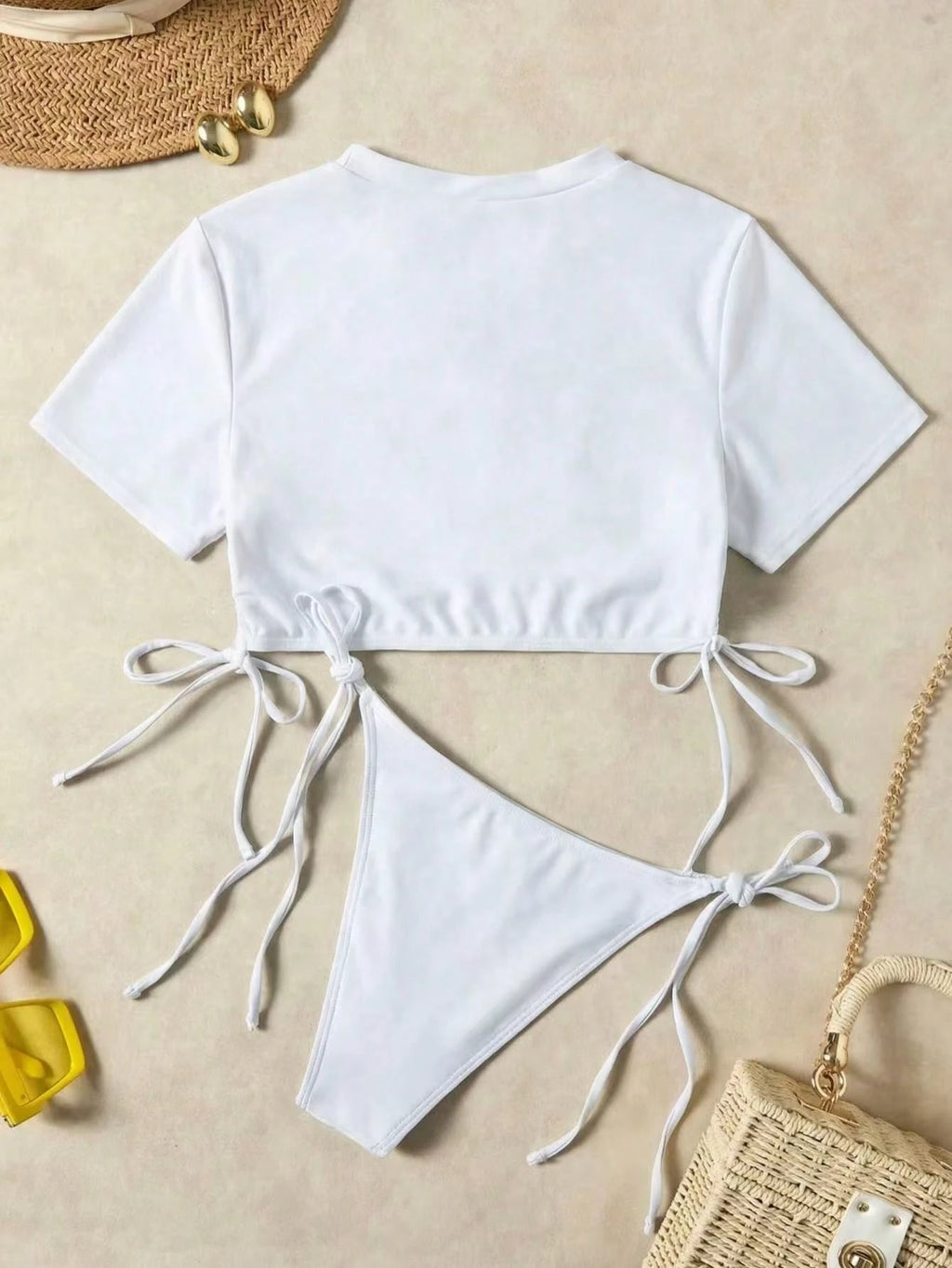 New Summer Drawstring Solid Color Bikini Women's Beach Swimwear