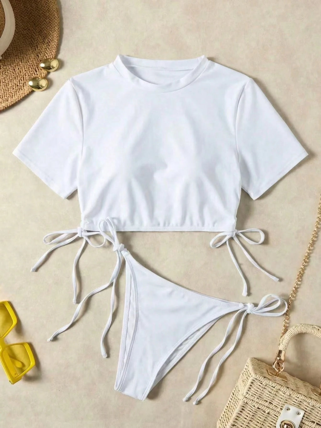 New Summer Drawstring Solid Color Bikini Women's Beach Swimwear