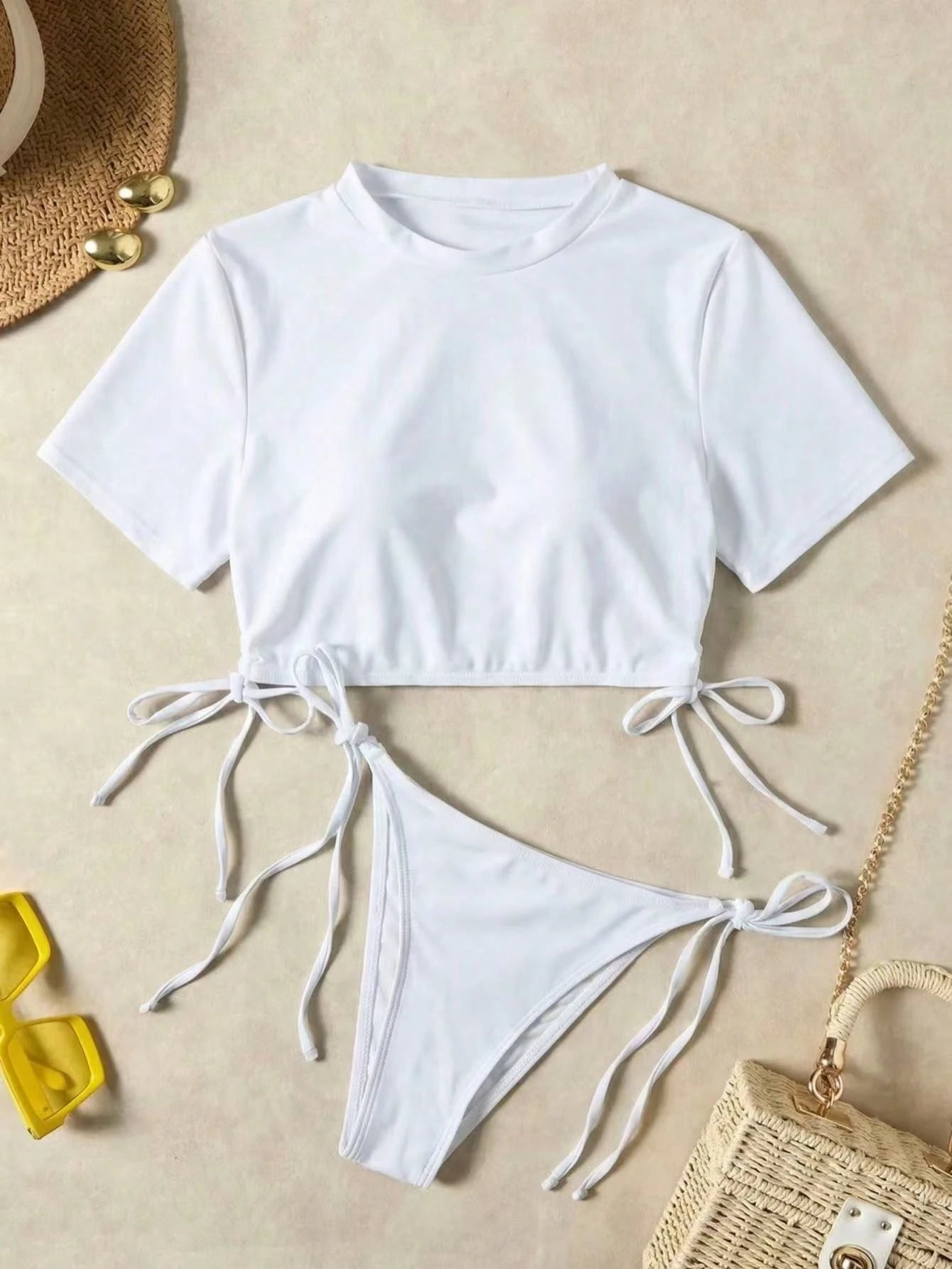 New Summer Drawstring Solid Color Bikini Women's Beach Swimwear