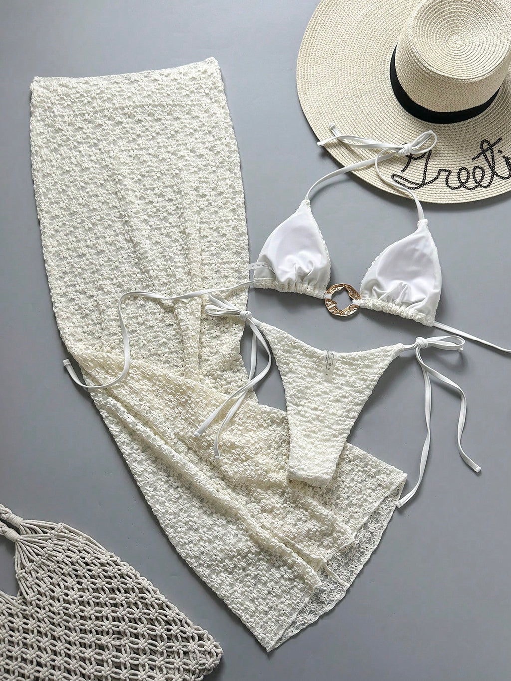 Costavie 3pcs Set Women White Summer Casual Holiday Pool Party